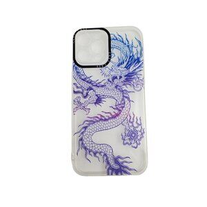 Chinese Dragon Print iPhone 12 Pro Max Purple Blue Clear Phone Case Apple